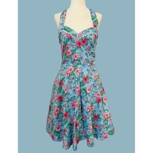 Hot Topic Halter Dress‎ Tiki Floral Print Rockabilly Pinup Dress Small